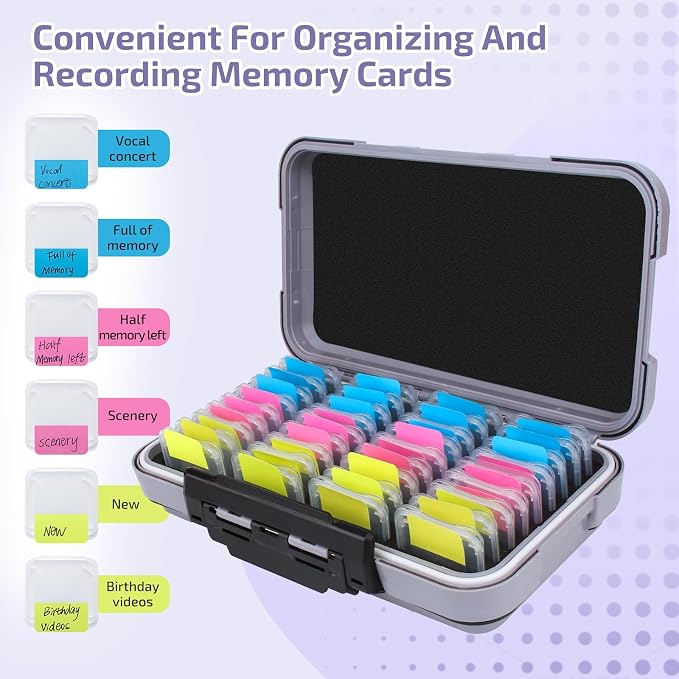 36-Slot SD Card Holder, Memory Card Case with ABS Shell for Camera | SD Card Organizer with 36 Transparent Holders and 60 Writable Labels, Camera Card Storage - Image 3