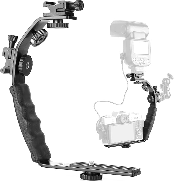 ChromLives Camera L Bracket Mount Video Grip L-Bracket with Dual Flash Cold Shoe Mount 1/4'' Tripod Screw, Heavy Duty Padded Hand Grip for DSLR Camera Camcorder (Updated) by ChromLives