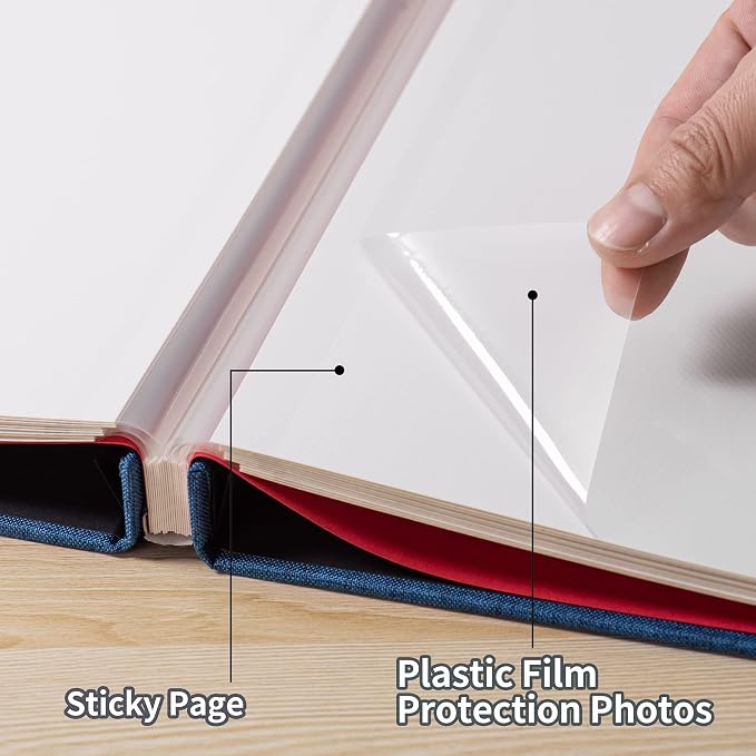 Large Photo Album Self Adhesive 4x6 8x10 10x12 13"x12.8" Magnetic Scrapbook Album 12.6"x11" Inch 40 Pages Linen Cover DIY Photo Album with A Metallic Pen and DIY Stickers(Blue) - Image 3