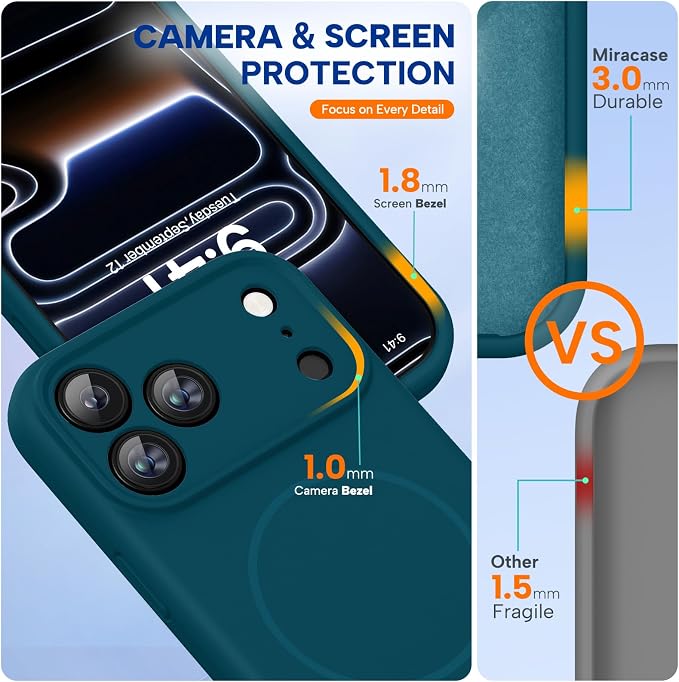 miracase Magnetic for iPhone 17 Pro Case, Compatible with MagSafe, Integrated Silicone Camera Control Cover, 3.0mm Thicken Shockproof Drop Protection Phone Case for 17 Pro,Teal - Image 3