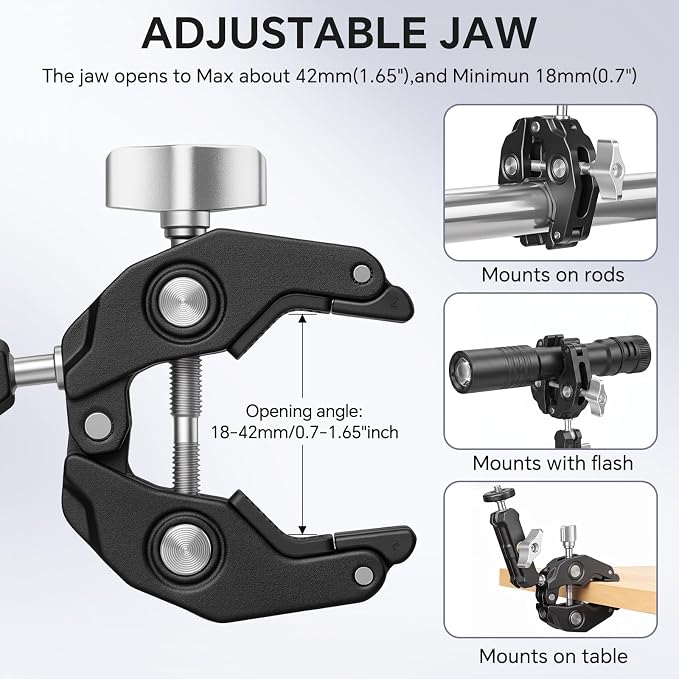 Super Clamp Camera Clamp Mount Monitor 360°Ballhead Magic Arm Double Ball Head Adapter with 1/4"-20 & 3/8"-16 Thread for Canon Nikon DSLR Camera/Gopro/LED Light Ronin-M/Ronin MX/FreeflyMOVI - Image 4