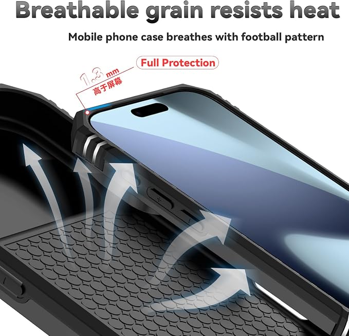 SunStory Phone Case for iPhone 17 Pro Case with HD Screen Protector & Slide Camera Cover & Rotated Ring Kickstand, [Military-Grade] Phone Case for iPhone 17 Pro, Black - Image 7