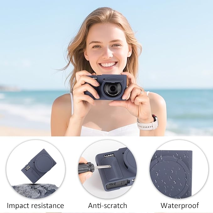 MUZIRI KINOKOO Silicone Sleeve Compatible for Panasonic Lumix ZS99 Camera - Soft Protective Cover for DC-ZS99/TZ99 Digital Camera with Removable Lens Cover - Anti-Slip & Anti-Scratch - Dark Blue - Image 6