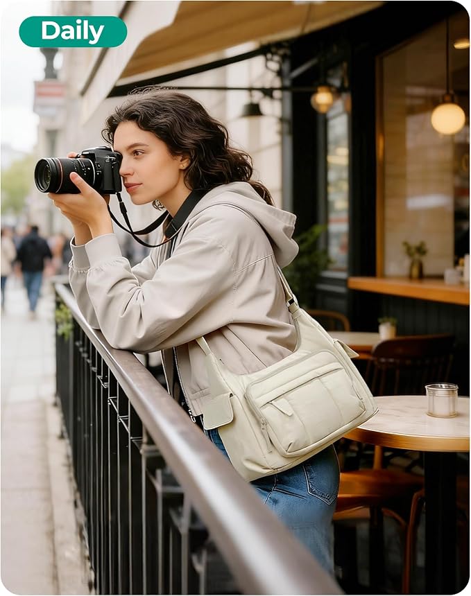 BAGSMART 2 in 1 Puffy Camera Bag for Photographer Everyday Shoulder Bag | Camera Sling Bag with Pockets Crossbody Bag Digital Camera Case for DSLR/Mirrorless Light Beige - Image 2