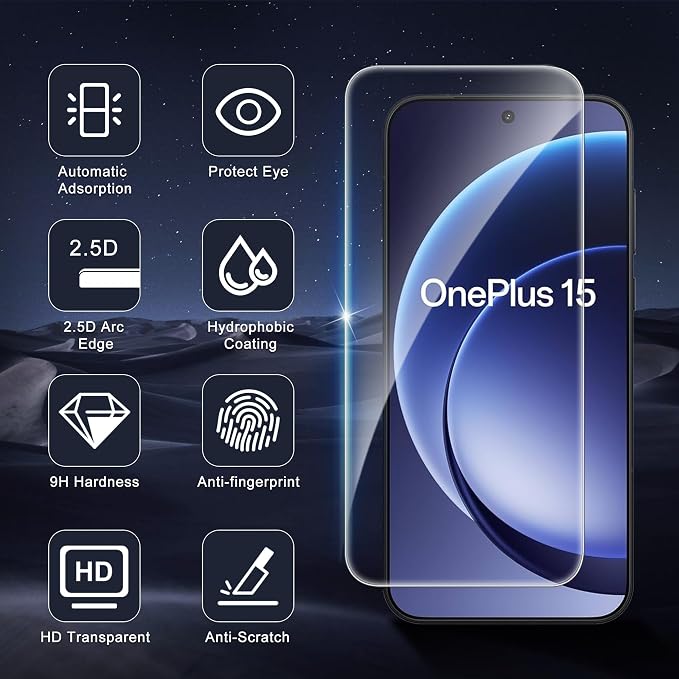 2+2 Pack for OnePlus 15 Screen Protector and Lens Protectors, Positioning Frame, Fingerprint Compatible, Anti-Scratch, 9H Hardness HD Clear Glass, Screen Protector for OnePlus 15 - Image 8
