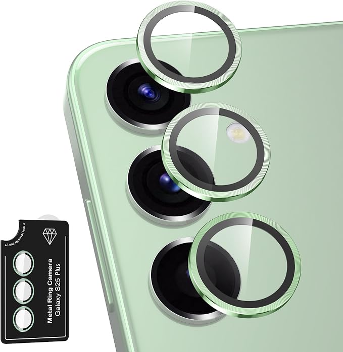 for Samsung Galaxy S25 Plus Camera Lens Protector, Individual Metal Ring Tempered Glass Lens Cover, [Strong Adsorption] Scratch Resistant Ultra-Thin HD Clear Lens Cover, 1 Set-Light Green by Btscase