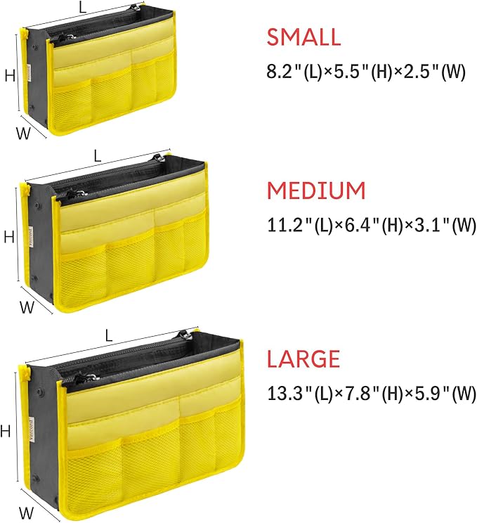 Vercord Purse Organizer Insert for Handbags Bag Organizers Inside Tote Pocketbook Women Nurse Nylon 13 Pockets Yellow Medium - Image 3