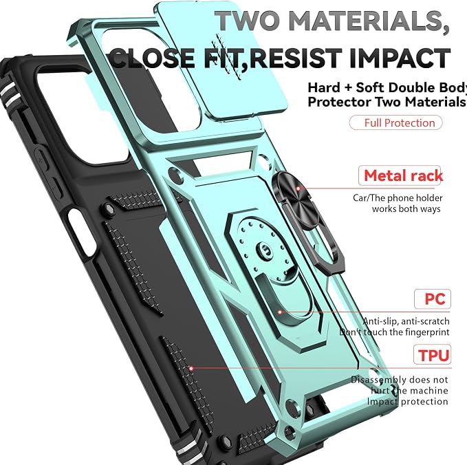 for Motorola Moto G 2025 / Moto G 2026 / Moto G Play 2026 Case, with Slide Camera Cover HD Screen Protector [Military Grade 16ft. Drop Tested] Ring Holder Kickstand Protective Phone Case, Dark Green - Image 8