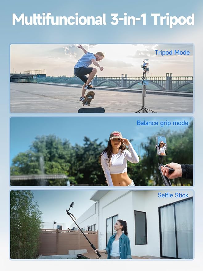 Rollei Auto Face Tracking Tripod, Smartphone Gimbal Stabilizer 64'' Selfie Stick Tripod Holder 360° Rotation for iPhone/Android Stand for Filming Streaming Tiktok Video Vlog - Image 4