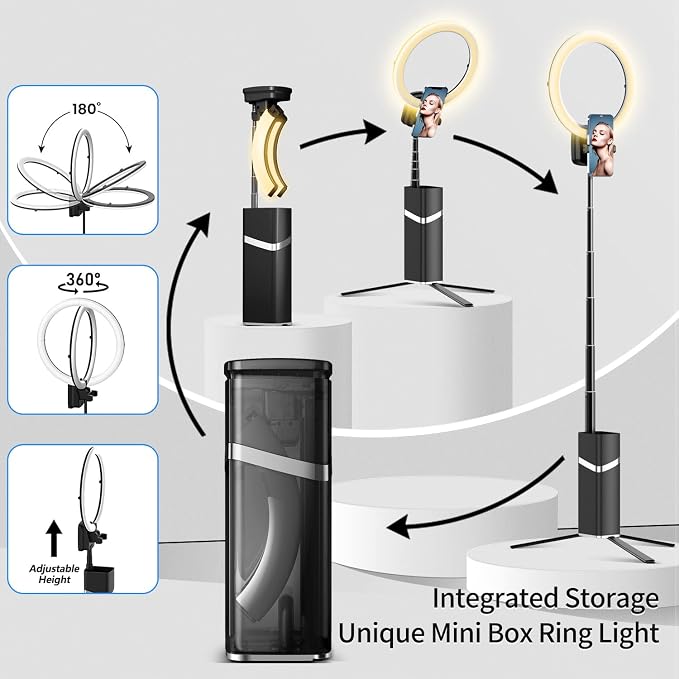 Portable Ring Light with Stand, 4000mAh Battery Operated Cordless 10" Foldable Travel Ring Light, 79" Tripod Stand for Video Conference/Selfie/Live Stream/Makeup - Image 3