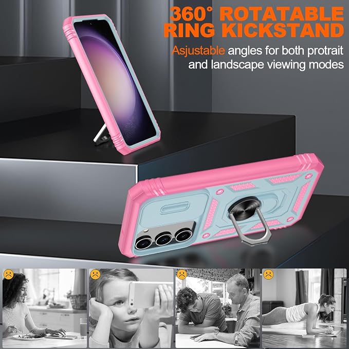 Gritup for Galaxy S23 Phone Case Military-Grade Shockproof with Kickstand | with 2 PCS Screen Protector, Slide Camera Cover, Heavy Duty Outdoor Protection Funda para Galaxy S 23 Cover-Green+Pink - Image 8