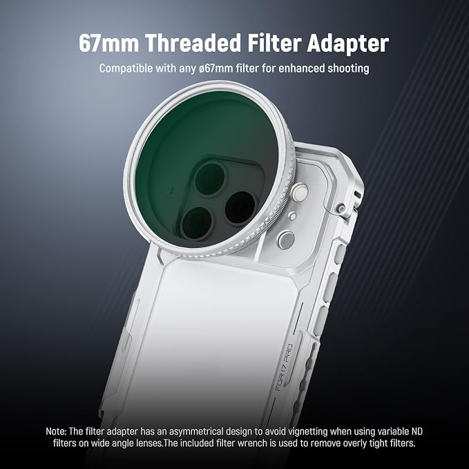 NEEWER Phone Cage Compatible with iPhone 17 Pro, Quick Release Video Rig Stabilizer Accessories with 67mm Filter Ring, 17mm Lens Backplate, T Mount Adapter, 4X Camera Control Cap, PA143 (Silver) - Image 4