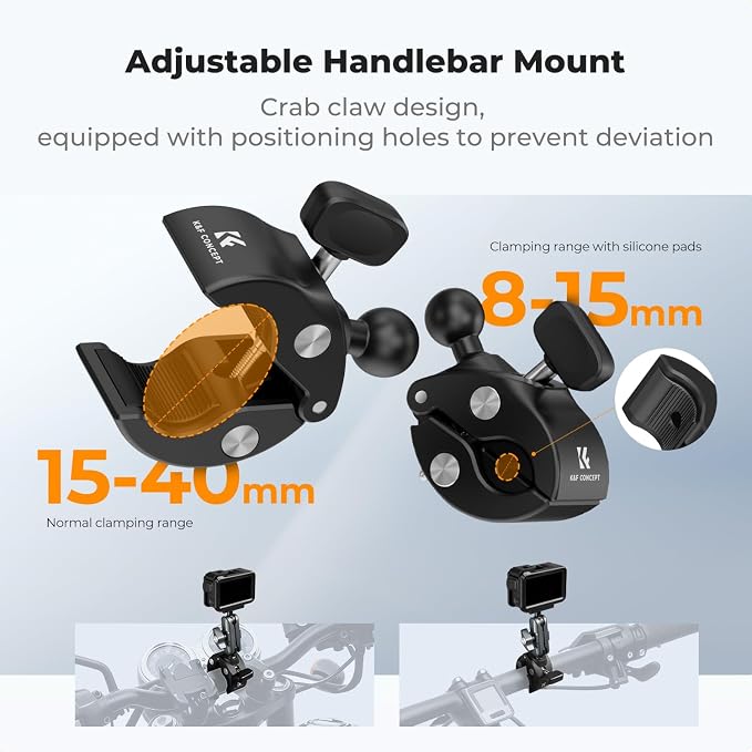 K&F CONCEPT Super Clamp Camera Mount Bike/Motorcycle | 360° Dual Ball Head Handlebar Tube Mount Quick Release Compatible with Action 5 Pro/4/3, MS101 - Image 5