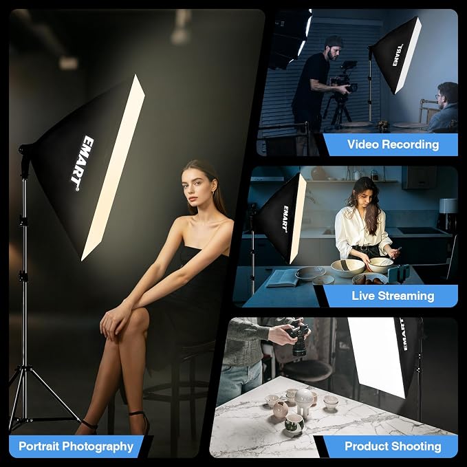 EMART Softbox Lighting Kit, 85W 20"x28" Softbox for Photography Light 2Pack | 3000K-6500K LED Bulbs with Remote, 75" Tripod, Professional Photography Lighting for Studio Lights, Portrait, Video Recording - Image 2
