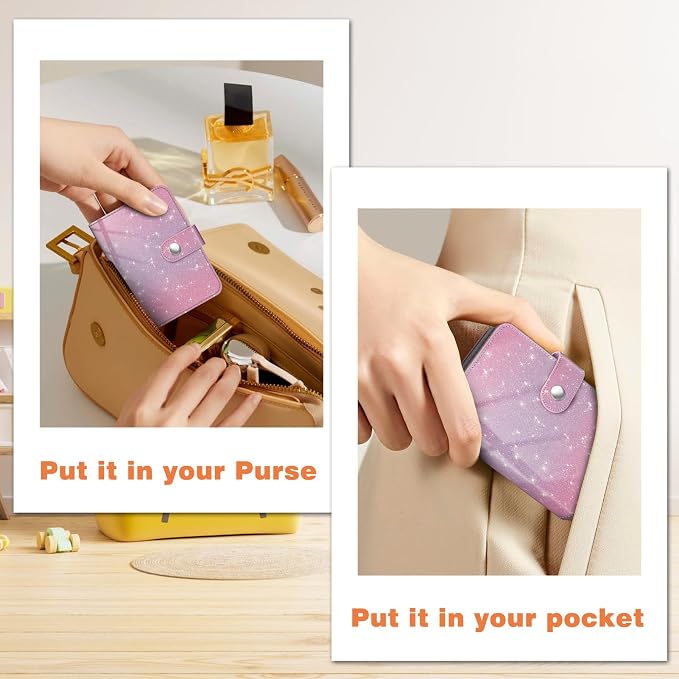 Fintie Mini Photos Album Book for 2x3 Inch Films - 52 Pockets Small Albums | For Fujifilm Instax Mini, Polaroid Hi-Print Pictures, Portable Kpop Photocard Holder, Travel Memory Book, Glitter Purple/Pink - Image 6
