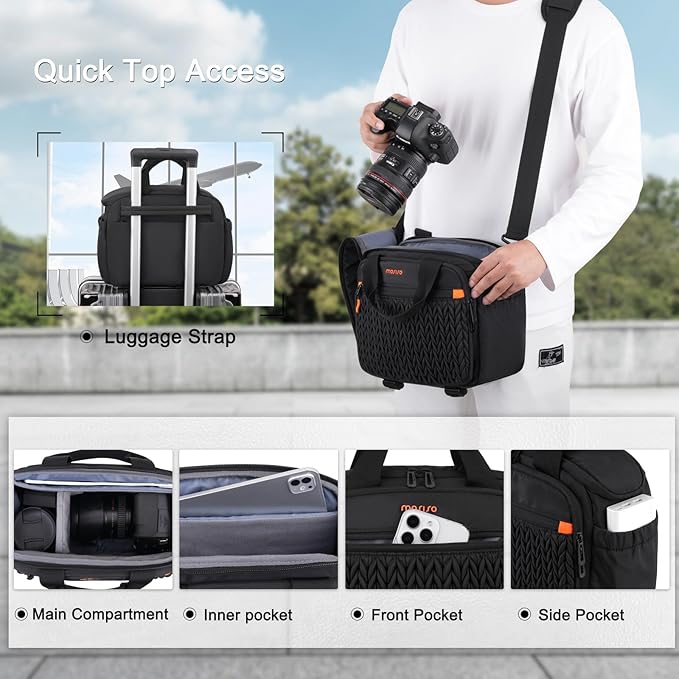 MOSISO Camera Bag, DSLR/SLR/Mirrorless Photography Shoulder Bag, Black | Wheat Ear Quilted Padded Camera Case with Rain Cover & Bottom Tripod Holder Compatible with Canon/Nikon/Sony - Image 6