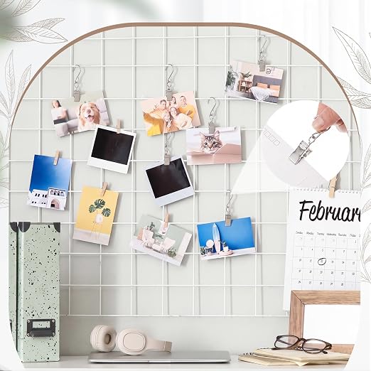 Frienda 25 Pcs Grid Wall Hooks Stainless Steel S Hooks Clips Gridwall Shelf Accessories for Hanging Outside String Lights Picture Photos Drying Clothes Garage Display Retail Art Craft (Silver) - Image 5