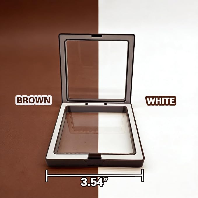 12 PCS Dual-Color Packaging Box 3D Floating Frame Display Stand, Color-Matching Packaging Display Box, Transparent Window Jewelry Case, PE Film Anti-Oxidation Storage Case. (Coffee color+white) - Image 3