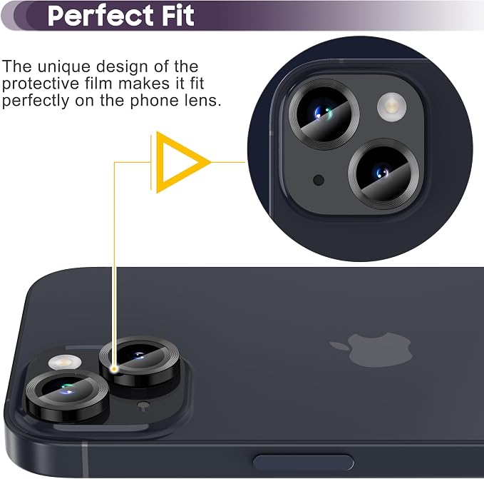 Suoman for iPhone 14 6.1 inch/iPhone 14 Plus 6.7 inch Camera Lens Protector, 9H Tempered Glass Film, [Does not Affect Night Shots] Metal Lens Protective Cover - Black - Image 4