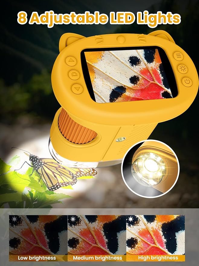 Microscope for Kids, 2.4 Inch Digital Microscope with 1000X Magnification, Handheld Camera Mini Pocket Magnifying Glass, Educational Birthday Gifts Toys for Ages 3+, Yellow - Image 5
