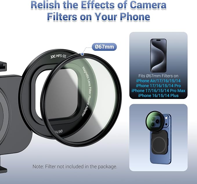 67mm Phone Lens Filter Adapter for iPhone 17 16 15 14 Pro Pro Max Plus Air | Double-Sided Magnetic Phone Lens Filter Mount Ring for iPhone with 1/4-2" & Cold Shoe Pull-Out to fit 17 Pro Max (No Filters - Image 3