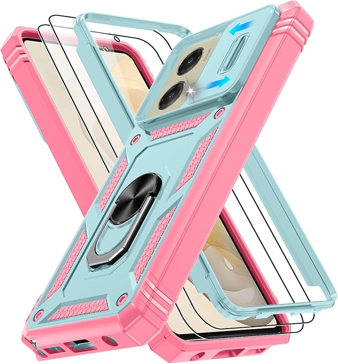 Gritup for Motorola Moto G Stylus 5G 2024 Case: G Stylus 2024 Case with Screen Protector*2 [Magnetic Stand] [Slide Camera Cover] Shock Proof Military-Grade para G Stylus-5G-2024 Green+Pink by Gritup