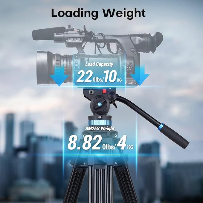 SIRUI AM-25S Video Tripod 74.8", Fluid Head, Quick Release, Max Load 22lb | 360° Pan, +90°/-75° Tilt, Aluminum Alloy, Camcorder, DSLR, Mirrorless Camera, Video Recording, Stable Support - Image 6