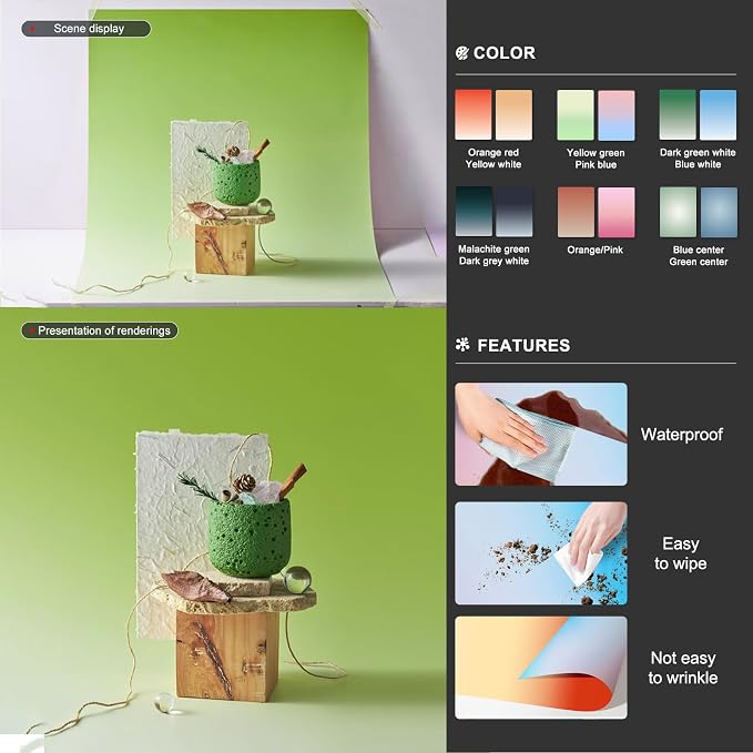 BEIYANG 6PCS 12Patterns Photography Background Gradient Color Papers, Food Photo Double Sided 22X35 Inch Tabletop Paper, Photo Background Kit for Food, Pastry, Cosmetics - Image 4