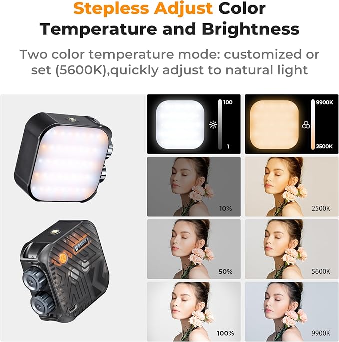 K&F CONCEPT Bi-Color LED Video Light, 2000mAh, 2500K-9900K, CRI 96+, Black | Rechargeable Portable Camera Lights, 15 Light Effects Photography Lighting for Vlogging/Selfie/Content Creator L01 - Image 4