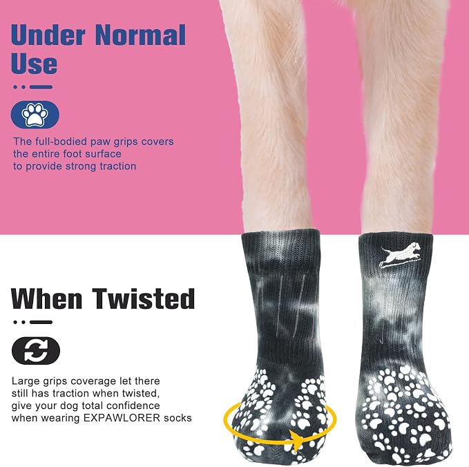 EXPAWLORER Anti Slip Dog Socks to Prevent Licking Paws, Dog Shoes for Hot Pavement, Dog Booties for Small Medium Large Senior Dogs, Traction Control Boots & Paw Protectors for Hardwood Floors - Image 5