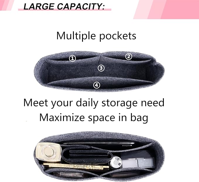 Felt Purse Organizer Insert for GG Marmont Matelasse Shoulder Handbag Small and More, Organizer Handbag Liner Pouch for Women Inner Bladder Bag Storage Bag(Small, Grey) - Image 5