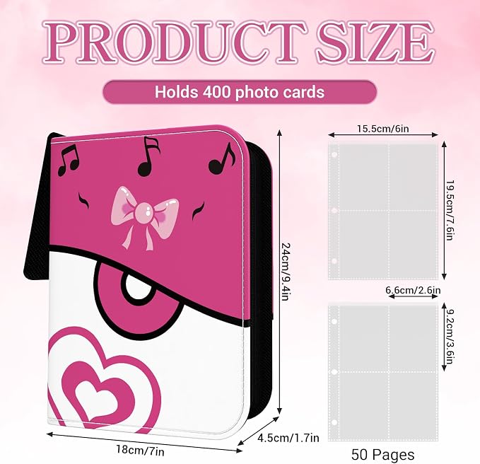 Zipper Seals Kpop Photocard Binder, A5 PU Leather Binder Card Collector Album for Fujifilm Instax Mini Camera, Polaroid Camera, Suitable for Lomo Cards, 50 Pack 4-Pocket(400 Photos/Card) - Image 2