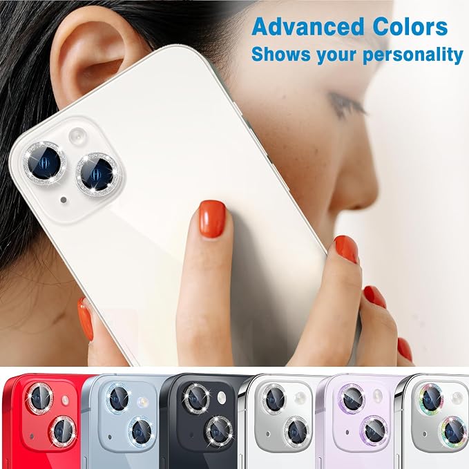 Compatible with iPhone 15 & 15 Plus Camera Lens Protector, Bling Glitter 9H Tempered Glass Camera Cover Anti Scratch Shockproof Screen Protector Individual Metal Lens Ring - 2PCS Glitter - Image 8