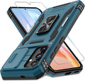 DEERLAMN Case for Samsung Galaxy S25 Plus/S24 Plus 6.7-Inch with Slide Camera Cover+Screen Protector(1 Pack), Rotated Ring Kickstand Military Grade Shockproof Protective Cover-Light Blue by DEERLAMN