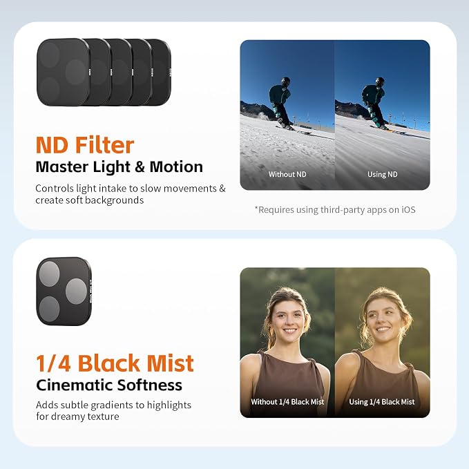 SmallRig Square ND & Black Mist Filter Kit for iPhone 17 Pro Max, Magnetic Lens Filters with Base Mount, Black Mist Diffusion 1/4 Filter/ND2/ND4/ ND8/ND16/ND32, 6 Pack, Blue- 6076 - Image 3