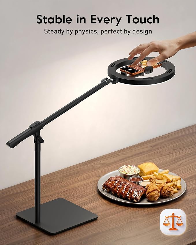 LUXSURE Ring Light with Stand for Desk,Adjustable Overhead Phone Mount with 10" Selfie Light Phone Tripod with Ring Light and Remote, Phone Stand with Light for Video Recording,Live Stream,Cooking - Image 4
