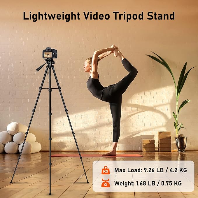 JOILCAN Camera Tripod, 68" Tablet Tripod Stand for Phone Camera | Travel Tripods Compatible with iPad iPhone DSLR SLR Projector, Cell Phone Tripods Stand with Remote/Travel Bag / 2 in 1 Mount - Image 4