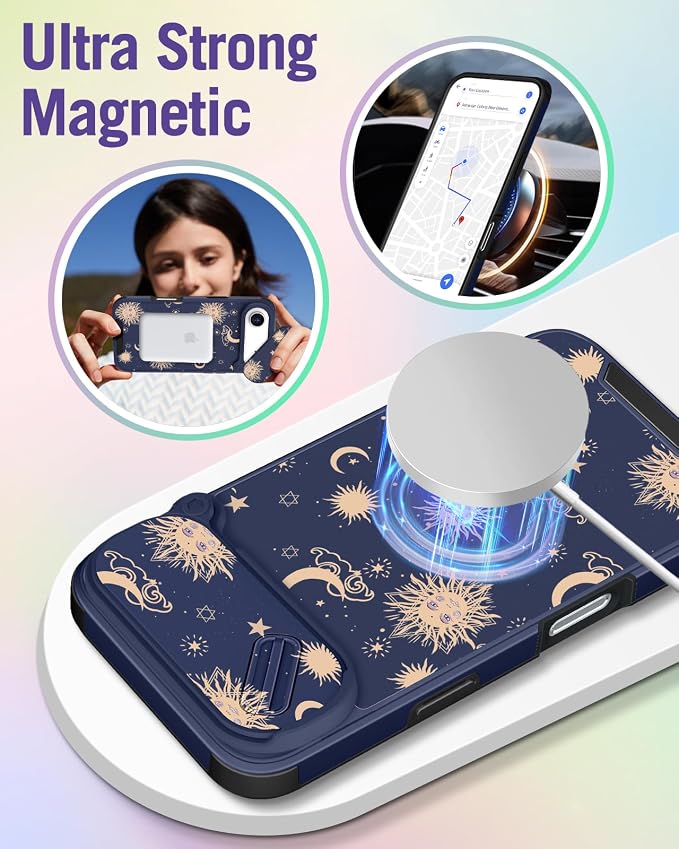 Buleens for iPhone 17 Air Case 6.5 Inch - with Ring Stand & Camera Cover Aesthetic Cute Designed for Women Girls Girly Kawaii Sun Moon Stars Phone Case for iPhone 17 Air Compatible with Magsafe - Image 4