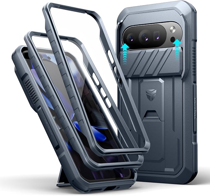 Dexnor for Google Pixel 10/10 Pro Case with Slide Camera Cover & 2 Front Frames & Built-in Screen Protector & Kickstand, Full-Body Shockproof Protective Cover Rugged Bumper Cases,Navy Blue(2025) by Dexnor