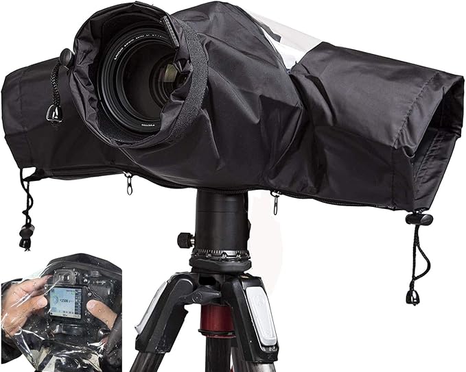 Waterproof Camera Rain Cover Soft Black Camera Rain Lens Covers | Professional Camera Sleeve Weather Protector Lens Jacket Covers for All DSLR SLR Cameras by WANBY