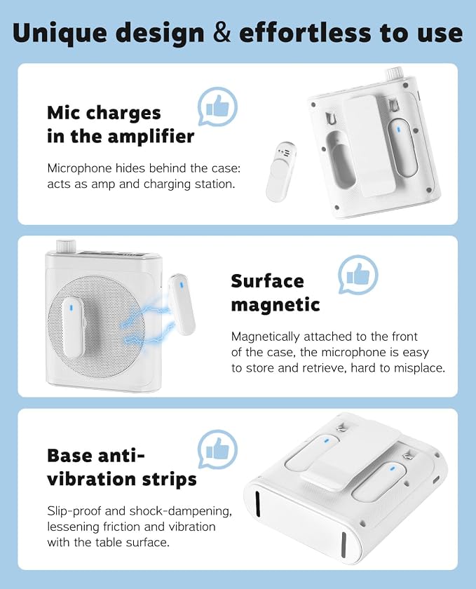 Tearstone Voice Amplifier for Teachers with Bluetooth, Dual Magnetic Mics | Portable Rechargeable Speaker with Clip-On Lapel Microphones for Classroom, Tour Guide, Public Speaking, Training (White) - Image 6