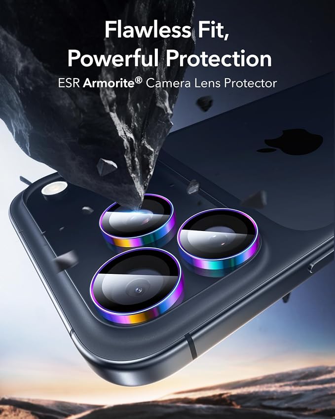 ESR for iPhone 17 Pro Max/17 Pro Camera Lens Protector, 1 Pack, Chromatic | Individual Camera Cover, 9H Tempered Glass, Original Camera Clarity, for iPhone 17/16/15/14 Pro Max/Pro, Case Friendly - Image 2