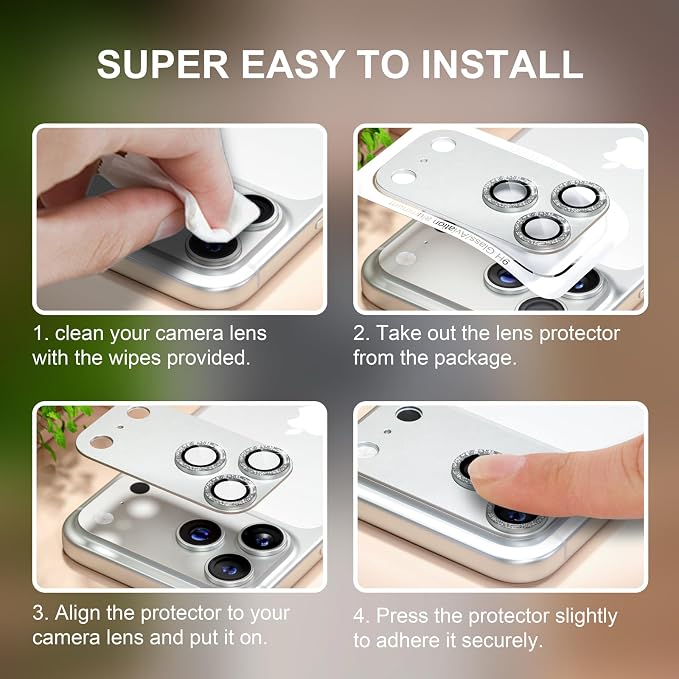 for iPhone 17 Pro Max Camera Lens Protector, Glitter Silver | [Military Grade Shatterproof] [Strong Adsorption] [Case Friendly] Matte Metal Tempered Glass Camera Screen Cover Accessories - Image 7