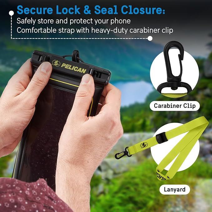 Pelican 2 Pack Marine Waterproof Phone Pouch (Regular) -Black/Hi-Vis Yellow | Touchscreen IP68 Floating Waterproof Phone Case w/Detachable Lanyard - Fits All Phones - Beach Cruise Ship Travel Essentials - Image 5