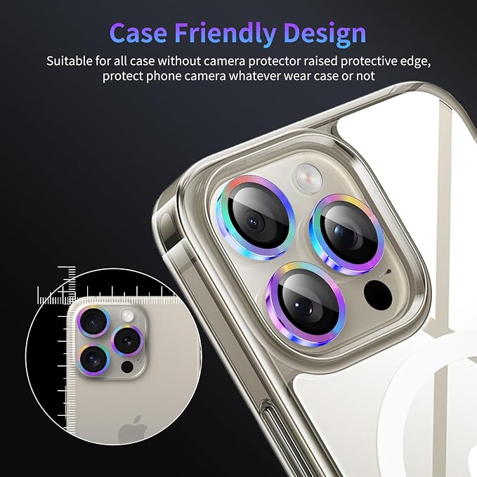 Camera Lens Protector for iPhone 15 Pro/iPhone 15 Pro Max,1 Pack | Tempered Metal Glass Camera Cover, HD Clear Anti-Scratch Lens Screen Protector Film,Case Friendly,Colorful Titanium - Image 7