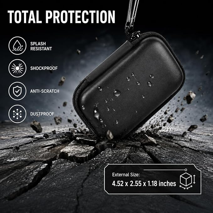 PAIYULE Hard Case for SanDisk Extreme Portable SSD & PRO,SD Card Pocket | Fits 250GB, 500GB, 1TB, 2TB and 4TB SSDs, with SD Card Pocket,Elastic Strap,Mesh Pocket and Carabiner, Case Only Black - Image 6