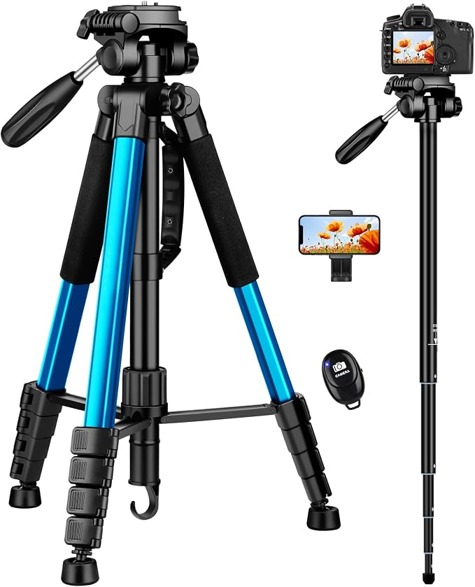 Victiv 72 inch Camera Tripod, Tall Tripod for Camera Cell Phone, Heavy Duty Camera Tripod Stand, Professional Aluminum Monopod, Compatible with Canon Nikon Sony DSLR Cameras - Blue by Victiv