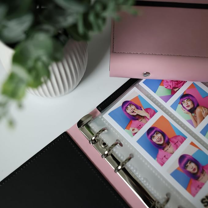 Photo Album For 2X6 Photo Booth Slip In Strips And 4X6 Pictures - 6 Ring Notebook Binder With 20 2 By 6 Sleeves - Fits 80 Photobooth Prints (PINK HARD COVER, 2X6) - Image 3