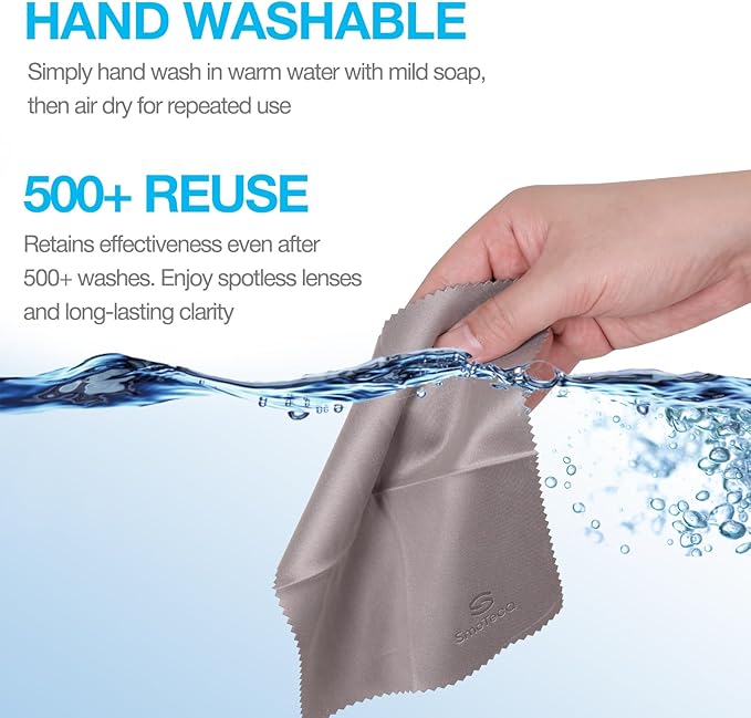 SmoTecQ 32 Pack Microfiber Cleaning Cloths for Glasses (Individually Wrapped) - Premium Optical Lens Cleaner for Screens, iPhone, iPad, Camera & Eyeglasses - Washable & Lint Free (Black & Grey) - Image 5
