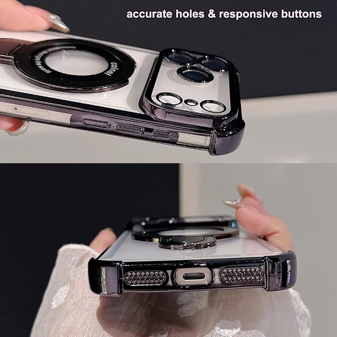 For iPhone 17 Pro Max Clear Case with Magnetic Ring Stand, [Compatible with MagSafe] Shockproof Kickstand Plating Soft Case Camera Lens Protector Girls Phone Cover for 17 Pro Max 6.9", Silver - Image 5